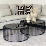 Lusso Minimalist Round Coffee Table Tempered Glass & Black Metal Frame for Elegant Living Room ( Set of 2 )