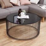Lusso Minimalist Round Coffee Table Tempered Glass & Black Metal Frame for Elegant Living Room ( Set of 2 )