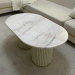 Zvolyn Modern Metal Base Marble Top Coffee Table for Living Room, Bedroom