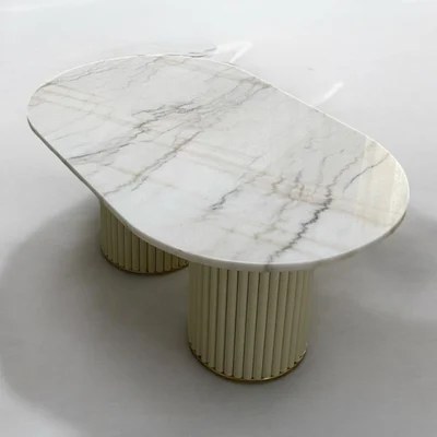Zvolyn Modern Metal Base Marble Top Coffee Table for Living Room, Bedroom - Image 3