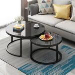 Lumivyx Elegant Modern Stylish Marble Top Round Coffee Table with Durable Metal Base (Set of 2)