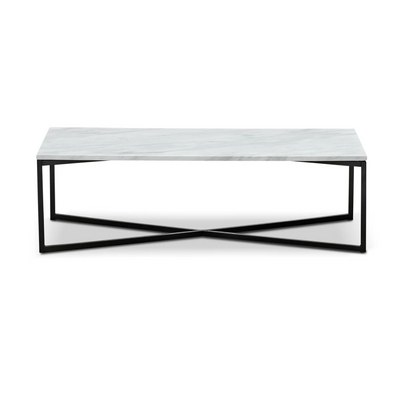 Auxz Modern Metal Base Marble Top Rectangular Coffee Table with Durable Metal Base, Elegant Center Table for Living Room ( Black & White ) - Image 3