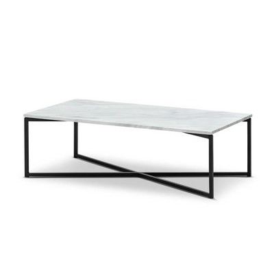 Auxz Modern Metal Base Marble Top Rectangular Coffee Table with Durable Metal Base, Elegant Center Table for Living Room ( Black & White ) - Image 4