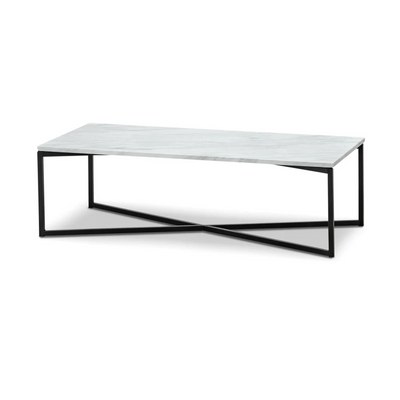 Auxz Modern Metal Base Marble Top Rectangular Coffee Table with Durable Metal Base, Elegant Center Table for Living Room ( Black & White ) - Image 5