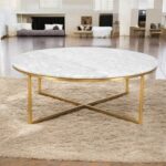 Curxz Elegant Modern Metal Base Marble Top Round Coffee Table for Living Room, Office, and Lounge Spaces ( Golden )