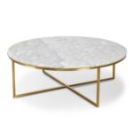Curxz Elegant Modern Metal Base Marble Top Round Coffee Table for Living Room, Office, and Lounge Spaces ( Golden )