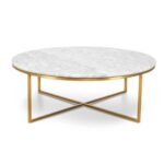 Curxz Elegant Modern Metal Base Marble Top Round Coffee Table for Living Room, Office, and Lounge Spaces ( Golden )