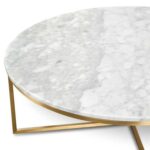 Curxz Elegant Modern Metal Base Marble Top Round Coffee Table for Living Room, Office, and Lounge Spaces ( Golden )