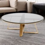 Curxz Modern Stylish Steel Base Glass Top Round Coffee Table for Living Room ( Golden )