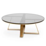 Curxz Modern Stylish Steel Base Glass Top Round Coffee Table for Living Room ( Golden )