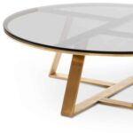 Curxz Modern Stylish Steel Base Glass Top Round Coffee Table for Living Room ( Golden )