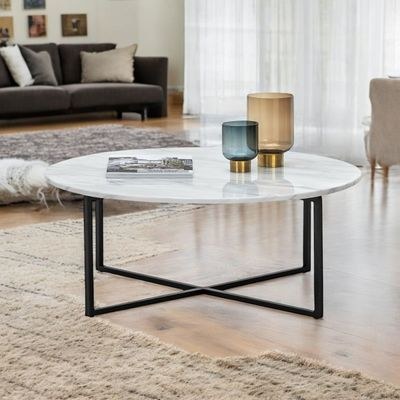 Auxz Modern Contemporary Metal Base Marble Top Round Coffee Table ( White & Black )