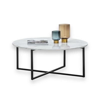 Auxz Modern Contemporary Metal Base Marble Top Round Coffee Table ( White & Black ) - Image 3