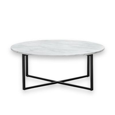 Auxz Modern Contemporary Metal Base Marble Top Round Coffee Table ( White & Black ) - Image 5