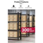 300kg (200L*60D*200Hcm) Heavy Duty 4 Layer Warehouse Garage Storage Shelving Black