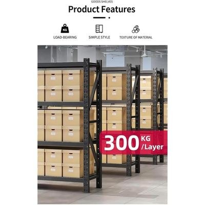 300kg (200L*60D*200Hcm) Heavy Duty 4 Layer Warehouse Garage Storage Shelving Black - Image 3