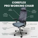CoreFlex Pro Ergonomic Mesh Office Chair with Lumbar Support, 360° Swivel, Reclining High Back (Grey)
