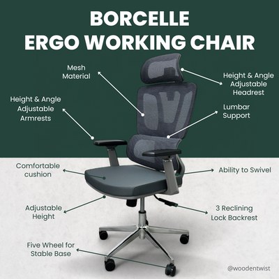 Brocelle Egro Working Office Chair with 360° Swivel & Recline Mesh Chair (Grey) - Image 2