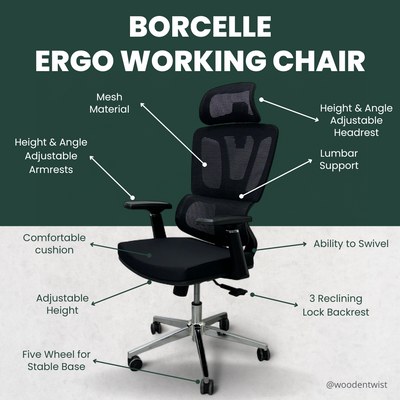 Brocelle Egro Working Office Chair with 360° Swivel & Recline Mesh Chair (Black) - Image 2