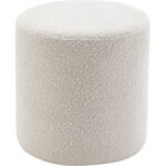 Modern Round Boucle Upholstered Ottoman – Soft White Minimalist Footstool for Living Room, Bedroom or Entryway