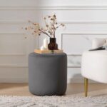 Modern Round Velvet Upholstered Ottoman – Dark Gray Multi-Functional Footstool for Living Room, Bedroom or Entryway