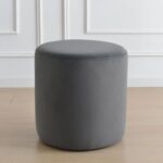 Modern Round Velvet Upholstered Ottoman – Dark Gray Multi-Functional Footstool for Living Room, Bedroom or Entryway