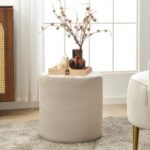 Modern Round Velvet Upholstered Ottoman – Dove Gray Multi-Functional Footstool for Living Room, Bedroom or Entryway