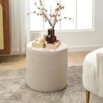 Modern Round Velvet Upholstered Ottoman – Dove Gray Multi-Functional Footstool for Living Room, Bedroom or Entryway