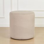 Modern Round Velvet Upholstered Ottoman – Dove Gray Multi-Functional Footstool for Living Room, Bedroom or Entryway