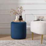 Modern Round Velvet Upholstered Ottoman – Navy Blue Multi-Functional Footstool for Living Room, Bedroom or Entryway