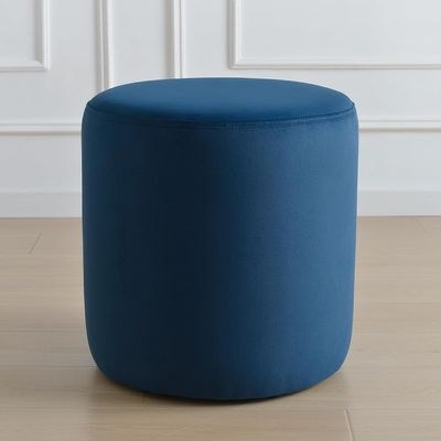 Modern Round Velvet Upholstered Ottoman – Navy Blue Multi-Functional Footstool for Living Room, Bedroom or Entryway - Image 3