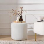 Modern Round Velvet Upholstered Ottoman – Off White Multi-Functional Footstool for Living Room, Bedroom or Entryway