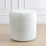 Modern Round Velvet Upholstered Ottoman – Off White Multi-Functional Footstool for Living Room, Bedroom or Entryway
