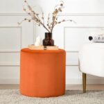 Modern Round Velvet Upholstered Ottoman – Rust Multi-Functional Footstool for Living Room, Bedroom or Entryway