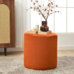 Modern Round Velvet Upholstered Ottoman – Rust Multi-Functional Footstool for Living Room, Bedroom or Entryway