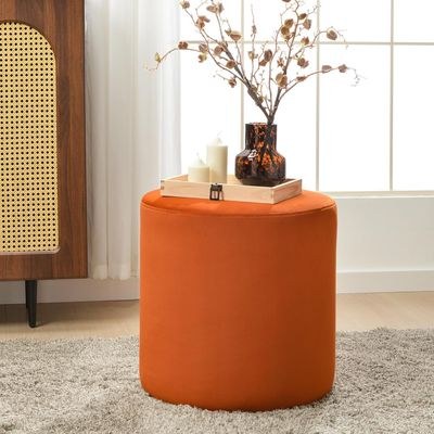 Modern Round Velvet Upholstered Ottoman – Rust Multi-Functional Footstool for Living Room, Bedroom or Entryway - Image 3