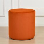 Modern Round Velvet Upholstered Ottoman – Rust Multi-Functional Footstool for Living Room, Bedroom or Entryway