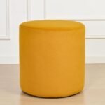 Modern Round Velvet Upholstered Ottoman – Yellow Multi-Functional Footstool for Living Room, Bedroom or Entryway
