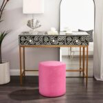 Modern Round Velvet Upholstered Ottoman – Pink Multi-Functional Footstool for Living Room, Bedroom or Entryway