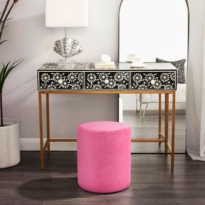 Modern Round Velvet Upholstered Ottoman – Pink Multi-Functional Footstool for Living Room, Bedroom or Entryway - Image 3