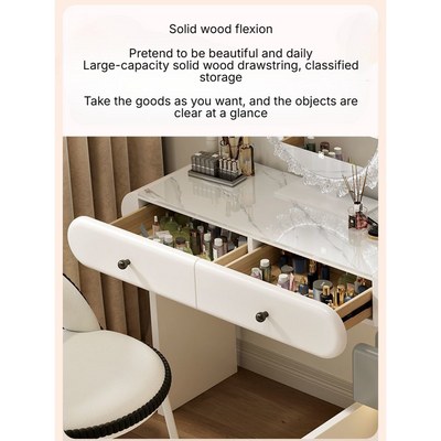 Modern Dressing Table Set, Spacious Storage Vanity Table with Stool and Mirror - Image 4