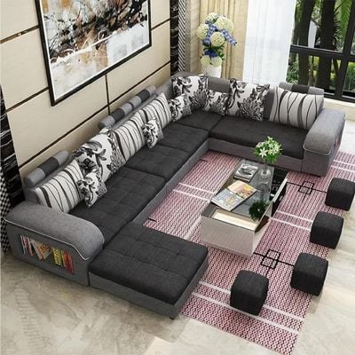 Modern U Shaped Sectional Sofa Set 7 Seater Couch Luxury Design Velvet Fabric Free Assembly