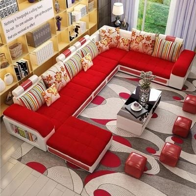 Modern U Shaped Sectional Sofa Set 7 Seater Couch Luxury Design Velvet Fabric Free Assembly