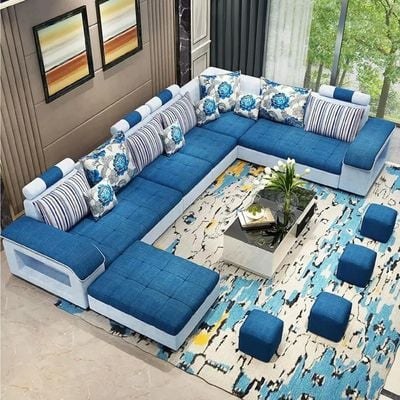 Modern U Shaped Sectional Sofa Set 7 Seater Couch Luxury Design Velvet Fabric Free Assembly