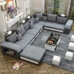 Modern U Shaped Sectional Sofa Set 7 Seater Couch Luxury Design Velvet Fabric Free Assembly