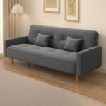 Size Wooden Frame Scandinavian Sofa With Cotton And Linen Upholstery & Square Arm