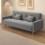 Size Wooden Frame Scandinavian Sofa With Cotton And Linen Upholstery & Square Arm