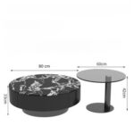 Modern Round Coffee Table Set – Black Marble Finish with Side Table
