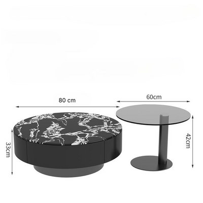 Modern Round Coffee Table Set – Black Marble Finish with Side Table - Image 2