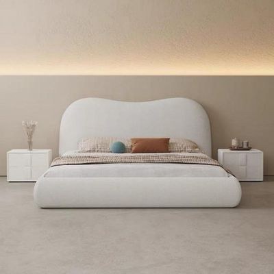 MAPLEHOME Beds Frame Platform Upholstered Bed-Fleece Fabric Wrap-White-King Size Bed 180*200 With Free Installation - Image 3